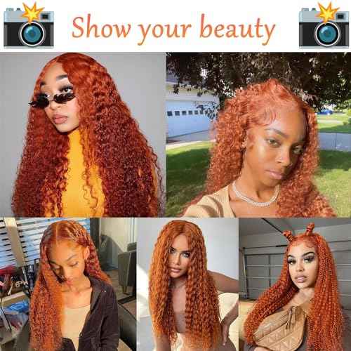 Curly Human Hair Wig 13¡¿6 Deep Wave Lace Front Wigs Human Hair 180 Density Deep Wave Wigs with Hairline Ginger Wig Human Hair 350# Colored 24 Inch
