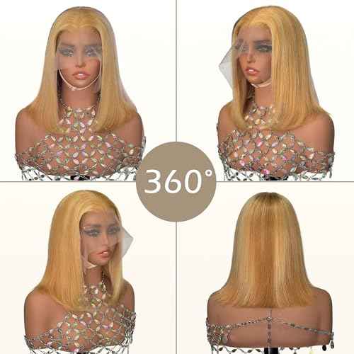 Highlight Blonde Bob Wigs Human Hair Strwberry Blonde mix with Bleach Blonde Short Bob Wig Human Hair for Women 13x4 HD Lace Front Wig Pre Pluckd Glueless Wigs 180% Density Bleached Knots
