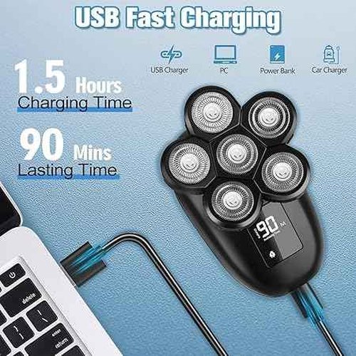 Electric Head Shavers for Bald Men, Upgraded 6-in-1 Waterproof Wet/Dry Grooming Kit Electric Shaver for Men, Cordless Rechargeable Bald Head Razor for Home&Travel