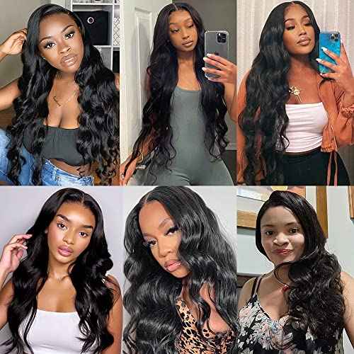 28 Inch Long Body Wave Human Hair Lace Front Wigs Pre Plucked Natural Black Color 13x4 HD Lace Ear to Ear Frontal Wig for Black Women Easy to Style (28 inch)
