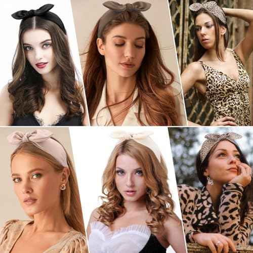 TOBATOBA Bow Headbands for Women Leopard Headband Cheetah Print Headband Cute Black Bow Head bands Women Top Knot Hairbands Hair Accessories
