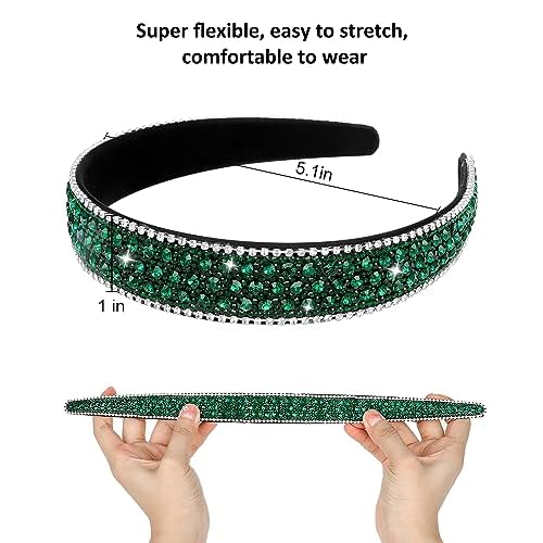 Wecoe Rhinestone Headband - Dark Green Bling Sparkly Crystal Diamond Thin Hair Band for Women & Girls, Fashion Accessory for Holiday, Birthday Gift