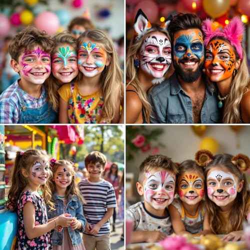 12 Colour Face Paint ? Water-Based ? Mess-Free Face Painting Kit with Stencils ? Fast-Drying, Washable, Easy to Clean, Non-Toxic Face Paint for Festivals, Parties, Masquerade, Fancy Dress, Carnival