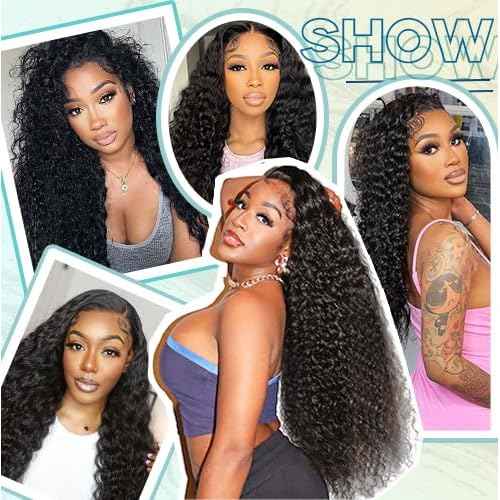 ONICE Deep Wave Bundles Human Hair (12 14 16 Inch) 100% Unprocessed Brazilian Weave 3 Bundles Human Hair Glossy Virgin Hair Bundles Curly Style Keep Texture Silky Soft Natural Black