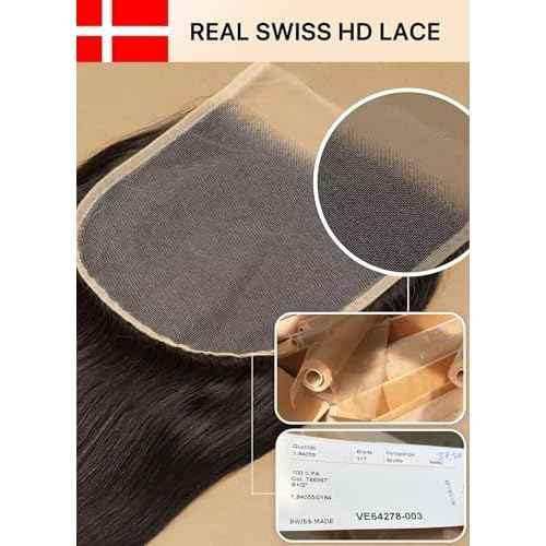 Triippy Raw Hair 5x5 HD Lace Closure Straight,More Less Shedding than Regular Virgin Hair,(16 Inch)0.10mm Ultra-Thin 5x5 Swiss Real HD Lace with 100% Raw Cambodian Human Hair
