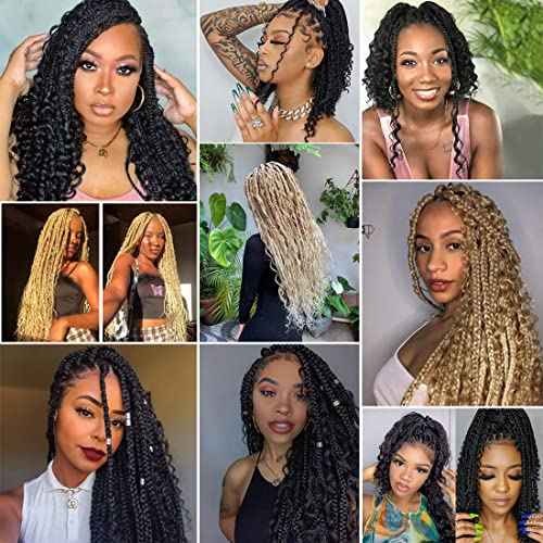 COOKOO 30 Inch Boho Box Braids 8 Packs Goddess Box Braids Crochet Hair Hippie Braiding Hair With Curly Ends Pre-looped Synthetic Crochet Hair for Black Women 53#