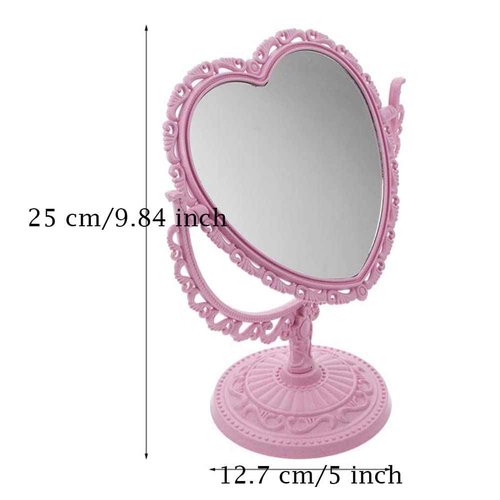 AKOAK Heart-Shaped Cosmetic Mirror - Plastic, Double-Sided, Rotatable, Lightweight - Bathroom & Bedroom Mirror (Pink)