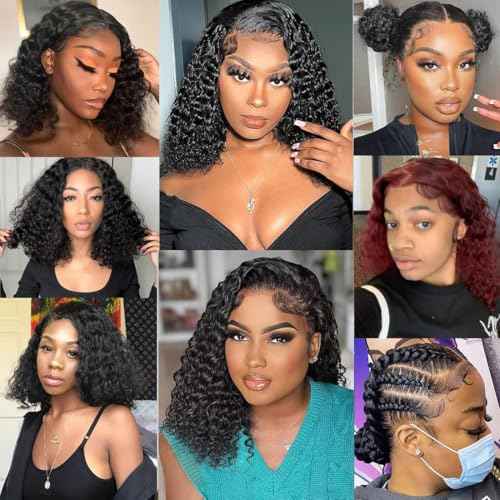 Bob Wig Human Hair 13x6 Deep Wave Lace Front Wigs Human Hair HD Transparent Lace Frontal Wigs for Women Deep Curly Wig Pre Plucked 14 Inch