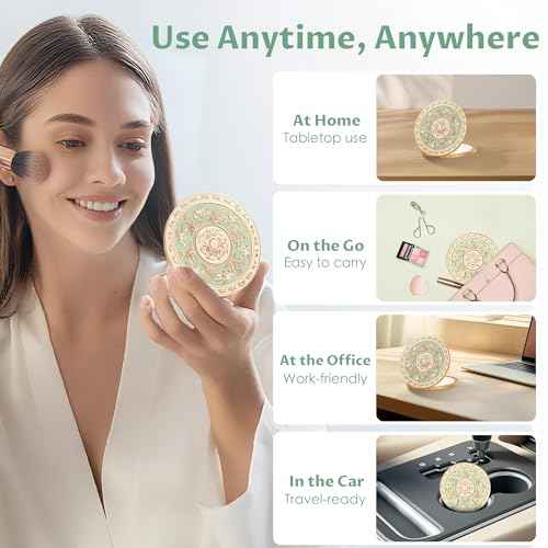 Compact Mirror, Mini Travel Makeup Mirror Small Magnifying Mirror for Purse Bag Pocket, Portable Folding Vanity Mirrors with Cute Storage Pouch