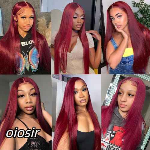 99j Burgundy Lace Front Wigs Human Hair 200 Density Straight 13x6 HD Lace Front Wigs Human Hair Pre Plucked Glueless Red Color Lace Front Wigs for Women 22 Inch
