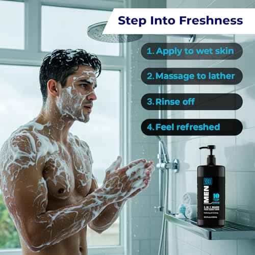 Dead Sea Collection Mens Body Wash 3 in 1 ? TOP 10 ACTIVE Body Wash for Men ? Shower Gel ? Shampoo ? Shower Soap for Face and Hair (33.8 Fl. Oz)