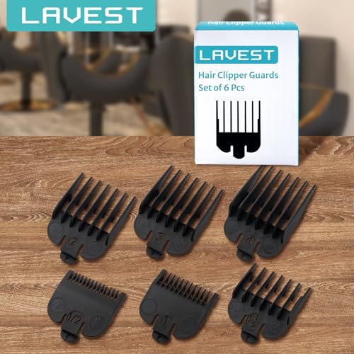Clipper Guards Set Compatible with Most Wahl Clippers, Clipper Guides Replacement - 1/16" to 1/2", 6 Piece Set, Black Color