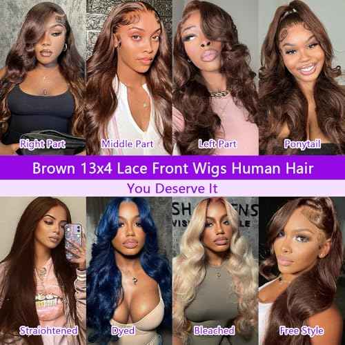 Chocolate Brown Lace Front Wig Human Hair Pre Plucked 13x4 Body Wave Lace Front Wigs Human Hair 28inch 250% Density Hd Lace Frontal Wigs For Blcak Women Colored #4