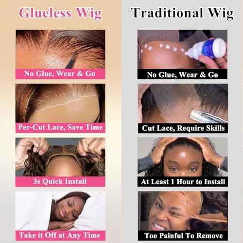 Chocolate Brown Wig 4x4 Hd Lace Front Wig For Black Women Wear And Go Glueless Wigs Human Hair Pre Plucked Pre Cut Colored Water Wave Wavy Chocolate Brown Glueless Wigs Curly Wig Human Hair #4 16inch