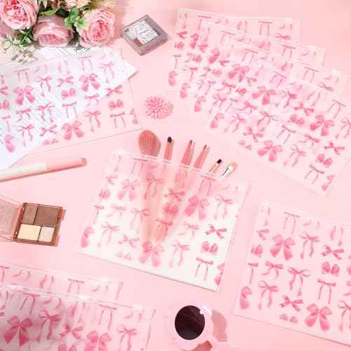 Reginary 50 Pcs Inspirational Gifts Bulk for Women Cosmetic Bag EVA Makeup Bag with Zipper for Birthday Christmas Encouragement Presents(Pink Bow)