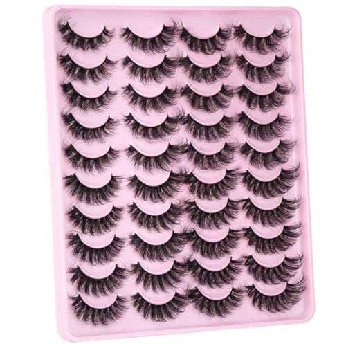 Mink Lashes Fluffy Faux Mink Eyelashes Wispy 20mm Long D-Curl Lashes Russian Cat Eye Strip Lashes Extensions Eyelashes Pack 20 Pairs