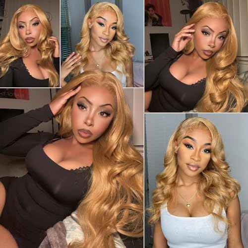 180% Density 13x6 Ash Blonde Lace Frontal Wig Human Hair Honey Blonde Body Wave Lace Frontal Wigs Human Hair 27# Colored Lace Front Wigs For Women Pre Plucked (18inch)