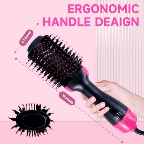 4-in-1 Hair Dryer Brush - Ionic Ceramic Titanium Brush Blow Dryer Hot Air Styler for Frizz-Free Blowouts, Salon Volumizer & Straightener with ALCI Safety Plug, 3 Heat Settings Hot Air Styler