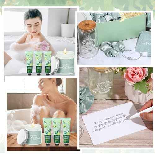 60 Pcs Bridesmaid Proposal Gifts Bridesmaid Box Set, Maid of Honor Gifts Include Box Glass Cup Candle Cards Scrunchies Hair Knotted Bracelets Hand Cream Diamond Pens(Green)