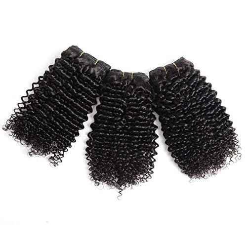 Curly Bundles Human Hair Brazilian Kinky Curly Virgin Hair 18 inch 3 Bundles 9A Grade Unprocessed Remy Virgin Curly Human Hair Weave Extensions with Natural Black Color