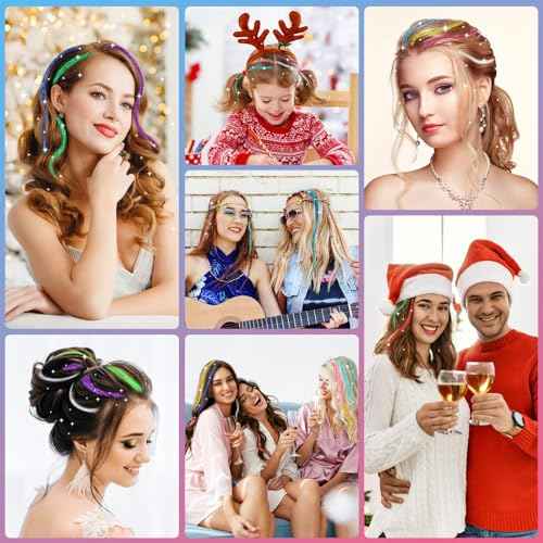 PLULON 20 Colors Hair Tinsel Kit with Tools 4000 Strands 47 Inches Tinsel Hair Extensions Glitter Fairy Hair Extensions Tinsel Kit for Girls Women Christmas New Year Party