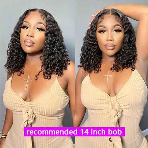 Curly Bob Wig Human Hair 13X4 Water Wave Lace Front Wig Human Hair Pre Plucked 250% Density Curly Bob Wigs for Women Natural Color 14 Inch¡¦