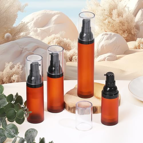 RONRONS Airless Pump Bottles, 1 oz Travel Bottles Small Pump Bottle Dispenser Brown Leakproof Cosmetic Containers for Foundation Lotion Shampoo 30ml (3 Pieces)