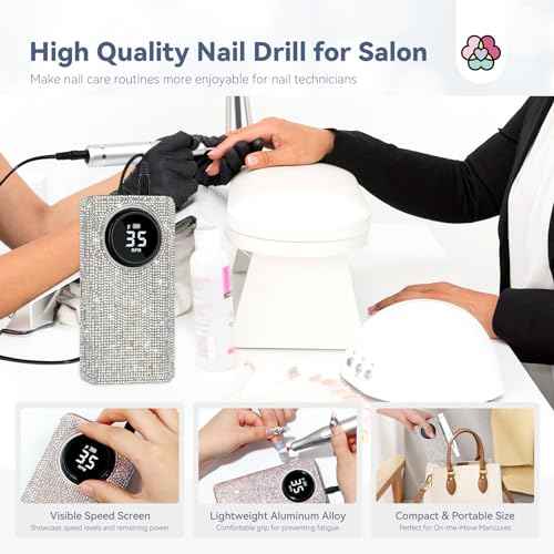 SAVILAND Professionl Nail Drill Kit: 35000RPM Rhinestones Nail Drill for Nails Electric Nail File Professional Portable Efile with Drill Bits Nails Filer Buffer Salon Home Manicure Pedicure