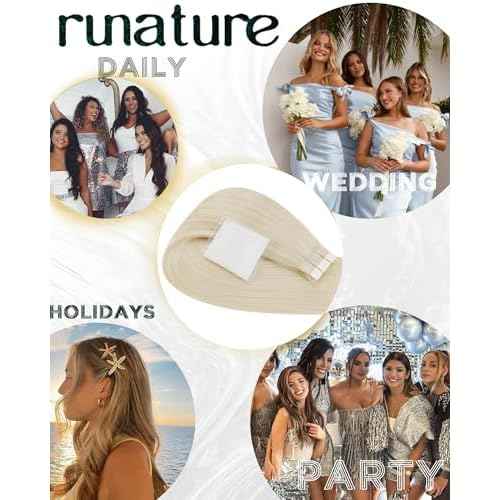 RUNATURE Blonde Tape in Hair Extensions Human Hair 24 Inch Platinum Blonde Tape in Extensions Seamless PU Tape ins Human Hair Extensions Long Remy Hair Soft Straight Hair 50g 20pcs