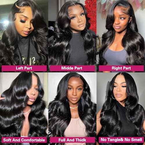 30 Inch Body Wave Lace Front Wigs Human Hair 200 Density 12a Grade 100% Virgin Human Hair Wigs for Black Women 13x6 Hd Transparent Lace Pre Plucked Natural Black