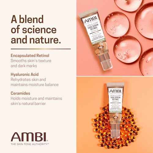 Ambi Even & Clear Fade Serum, Hyperpigmentation Treatment, Hydroquinone-free, Dark Spot Corrector, Results In As Little As 4 Weeks, Retinol, Hyaluronic Acid, Niacinamide, Ceramides, 1 Fl Oz