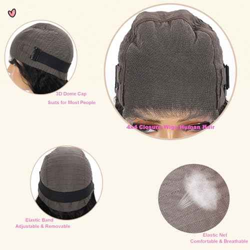 Glueless Bob Wig Human Hair Pre Plucked Pre Cut 4X4 HD Transparent Lace Closure Wigs Body Wave Wig Human Hair for Women Short Bob Wigs 16Inch
