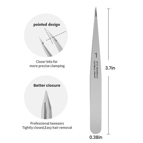 ZERNBER Pointed Tweezers for women Facial hair, Precision Tweezers for Eyebrows, Chin Hair๏ผIngrown Hair, Splinters, Glass Removal๏ผSilver๏ผ