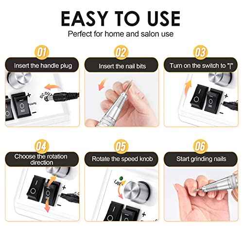 Subay 30,000rpm Efile Nail Drill , Electric Nail File with 106pcs Sanding Bands and Nail Drill Bits Pedicure Manicure Tools for Acrylic Nails,Thick Nails for Nail Salon Supplies Home Use, White