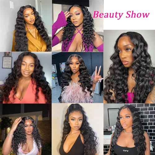 Loose Deep Wave Bundles Loose Wave Bundles Human Hair 22 24 26 Inch 100% Unprocessed Brazilian Virgin Hair 3 Bundles Weave Curly Human Hair Extensions Natural Black Color for Women