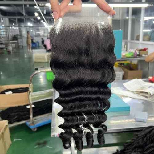 Lemoda 5x5 HD Lace Closure Burmese Loose Deep Wave Curly 20Inch HD Transparent Lace Frontal Closure 100% Virgin Human Hair Lace Frontal Closure Free Part Natural Black Spriral Curly Ends