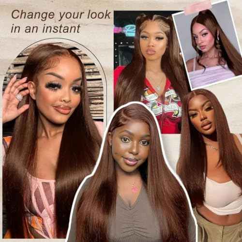 30 Inch Chocolate Brown Lace Front Wigs Human Hair Pre Bleached 200% Density 13x6 HD Straight Lace Front Wigs Pre Plucked with baby Hair