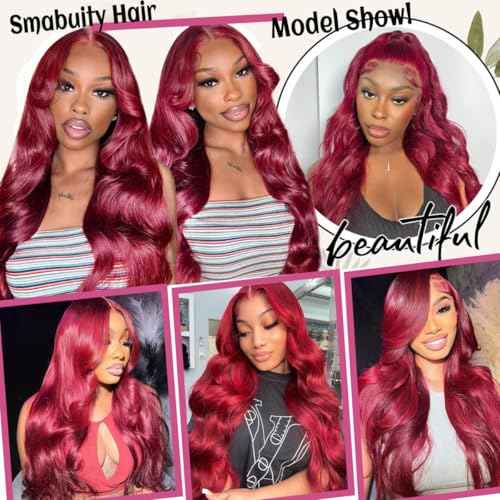 28 Inch 99J Burgundy Lace Front Wigs Human Hair Pre Plucked 13x6 HD Transparent Body Wave Lace Front Wigs 99j Burgundy Red Wine Glueless Frontal Human Hair Wigs for Women