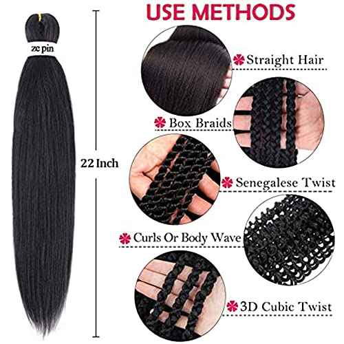 Pre Stretched Braiding Hair 38 Inch 8 Packs Professional Soft Yaki braiding Hair For Braids Hot Water Setting Synthetic Crochet Hair Extensions (1B, 38 Inch (Pack of 8))