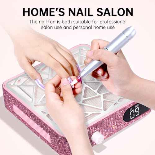 Nail Dust Collector, Powerful Vacuum Fan Vent Dust Collector Extractor Dust Suction Machine for Acrylic Nails Polishing, Nail Salon&Home, Pink Diamond