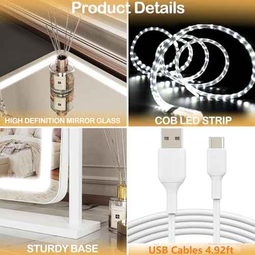 Lighted Makeup Mirror, Hollywood Vanity Mirror with Lights, Three Color Lighting Modes, and 5X Magnification Mirror, Smart Touch Control, 360¡ÆRotation (17.2in. White)
