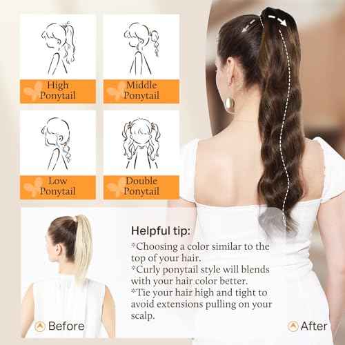 DOORES Human Hair Extensions Clip in Ponytail Wrap Around Ponytail Straight Hair Pieces For Women with Magic Paste - Balayage Dark Brown to Chestnut Brown 20 Inch 90g