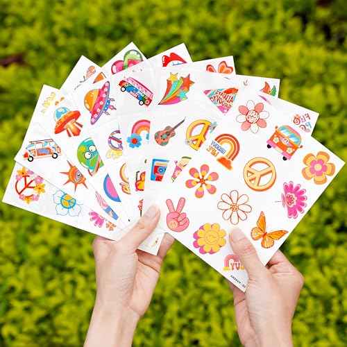 96 PCS Two Groovy Retro 60s 70s Pre-Cut Temporary Tattoos for Kids | Super Cute Themed Birthday Party Favors, Supplies, Decorations, Fake Tattoo Stickers (Multiple)