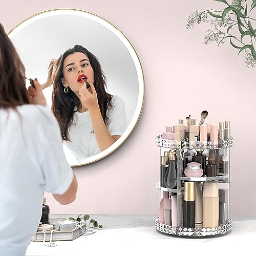 Rotating Makeup Organizer, 360¡Æ Spinning Skincare Organizers, Adjustable Layer Cosmetic Storage Lazy Susan Makeup Organizers for Dresser Bathroom, Medium, Clear