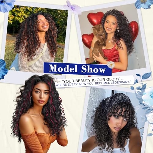 18 Inch Curly Wavy Clip in Hair Extensions 4PCS,QGZ Heat-Stylable Synthetic Lace Weft Extensions for Women, Black for Daily & Party Wear