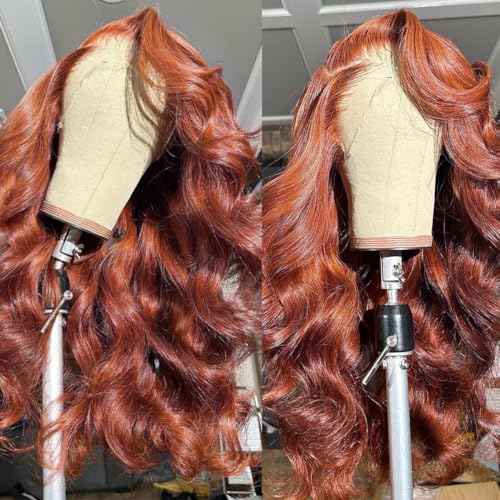 28 Inch Reddish Brown Lace Front Wigs Human Hair Body Wave 13x6 Glueless Light Chocolate Brown Wig 180% Density Auburn Copper Reddish Brown Wigs for Women 13x6 Lace Front