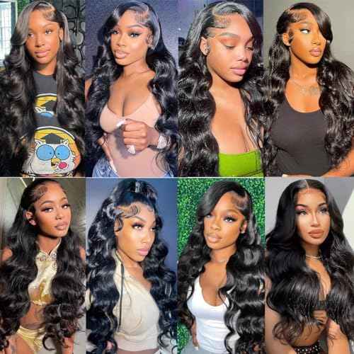 SWEETGIRL Human Hair Body Wave Wig 13x6 HD Lace Front Wig, Pre Plucked, Natural Black, 26 Inch, 180 Density