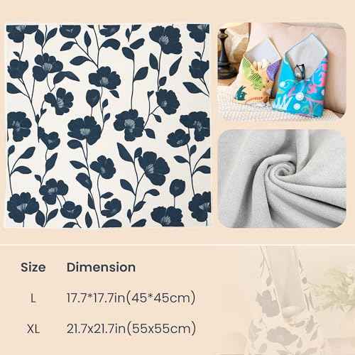 Self-Adhesive Magic Cloth Portable lazy Makeup Bag Cosmetic Pouch Widely Used for Camera Lens Wrap,Protective Cover Laptop Sleeve,Folding,Washable(21.7" X 21.7"Flower)