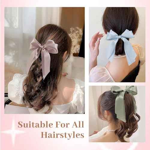 Yougeigy 6PCS Bow Hair Ties, Satin Hair Ribbon, Ribbon Hair Bows for Women Girls, Elastics Hair Scrunchies for Thick Thin Hair, Multicolor Hair Accessories