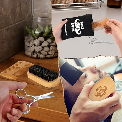 Christmas Dad Gifts from Daughter Son - Beard Kit for Men Grooming and Care with Brush, Comb, Scissors & Storage Bag - Best Dad Ever Gifts for Dads Father Stepdad, Beard Growth Kit for Men